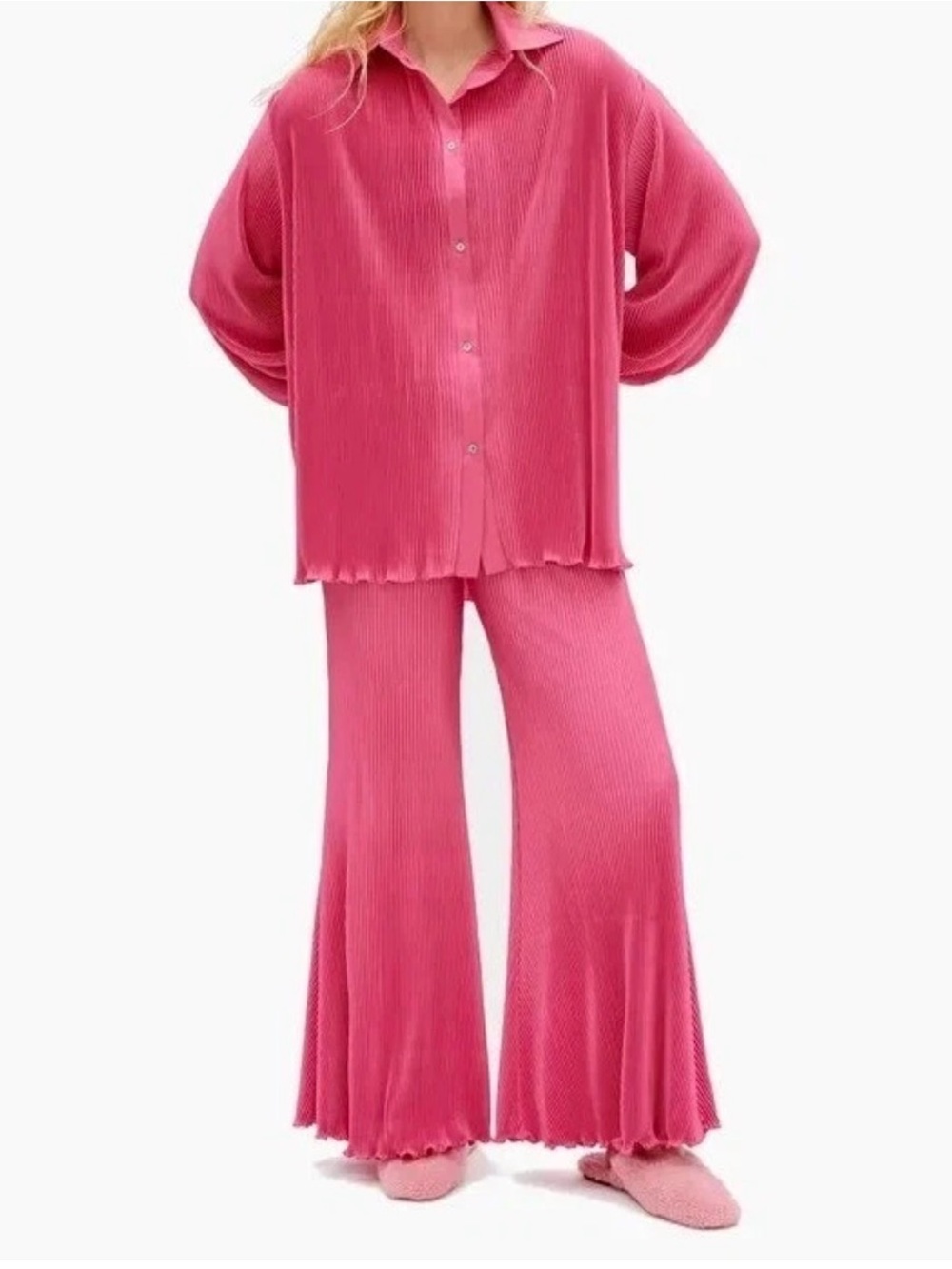 Sleeper Pink Pleated Button-Up Pajama Set